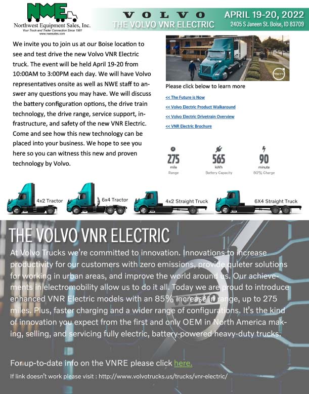 Events Northwest Equipment Sales, Inc. ID, OR, WA Dealer for Mack Trucks, Volvo Trucks